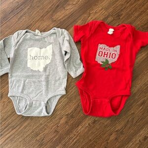 Ohio Themed Baby Bodysuits - Gray and Red Size 12 months
